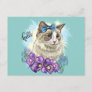 Carte Postale Copie de la main dessin drôle Chat mignon avec des