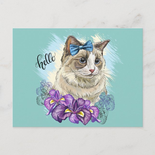 Carte Postale Copie d'un dessin à la main d'un chat mignon drôle (Devant)