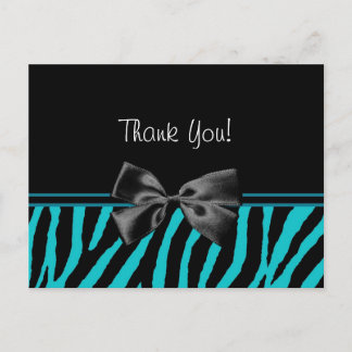 Carte Postale Copie turquoise à la mode de zèbre de Merci avec