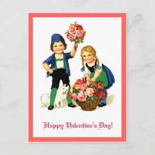 Carte Postale Copie vintage Valentine Enfants & Fleurs
