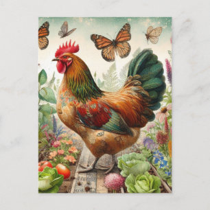 Carte Postale Coq dans le jardin
