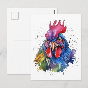 Carte Postale Coq de campagne Style aquarelle