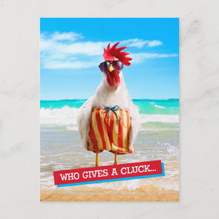 Carte Postale Coq Dude Chillin' à la plage dans les maillots de 