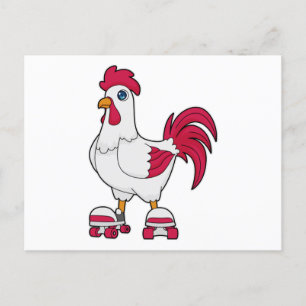 Carte Postale Coq en patin en ligne avec des patins à roulettes