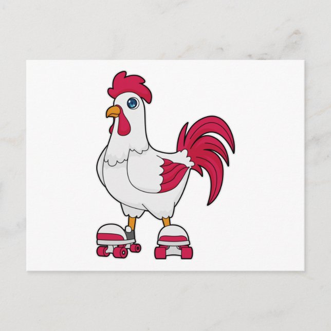 Carte Postale Coq en patinage en ligne avec des patins à roulett (Devant)