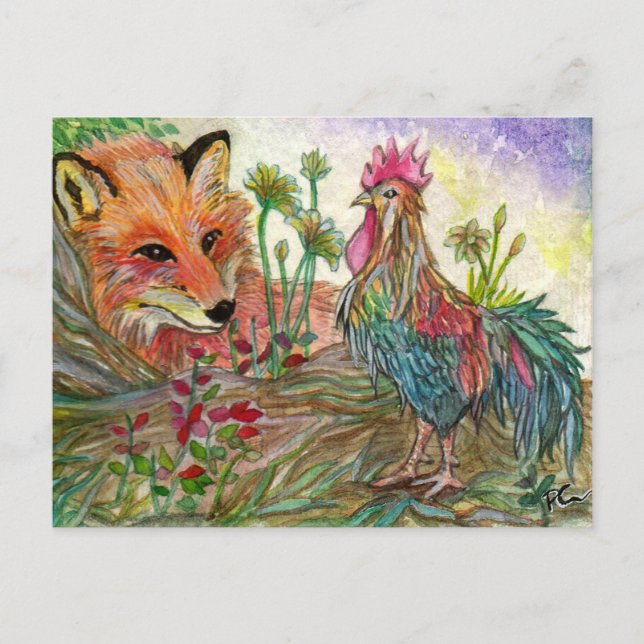 Carte Postale Coq Et Renard (Devant)