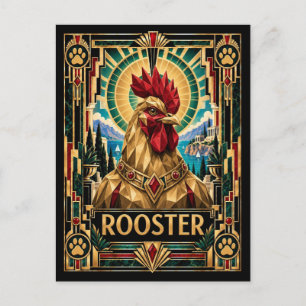 Carte Postale Coq, faune Art Déco
