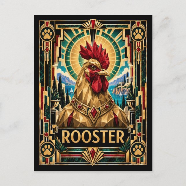 Carte Postale Coq, faune Art Déco (Devant)
