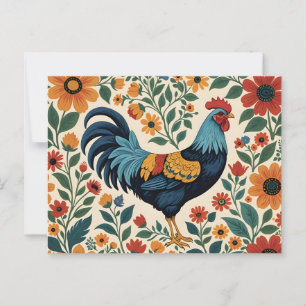 Carte Postale Coq Indigo Art Populaire