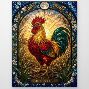 Carte Postale Coq / Poulailles de basse-cour à l'aube Illumina v