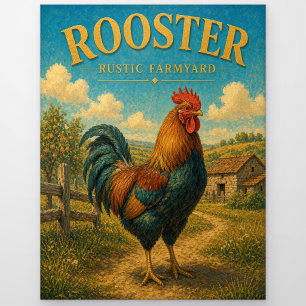 Carte Postale Coq Poule Ferme Rustique Géosaga Aquarelle