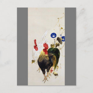 Carte Postale Coq, poussin et volubilis, Watanabe Seitei