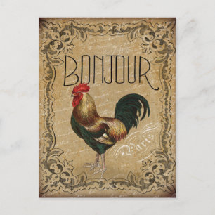Carte Postale Coq Vintage Bonjour Paris