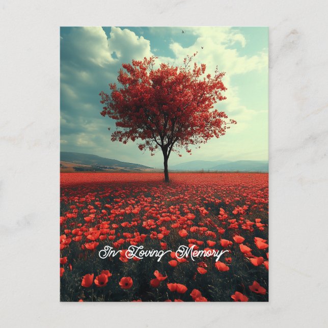 Carte Postale Coquelicot Prairie Arbre Solitaire (Devant)