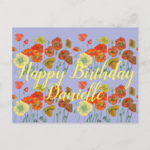 Carte Postale Coquelicot Rouge Orange Violet Joyeux Anniversaire
