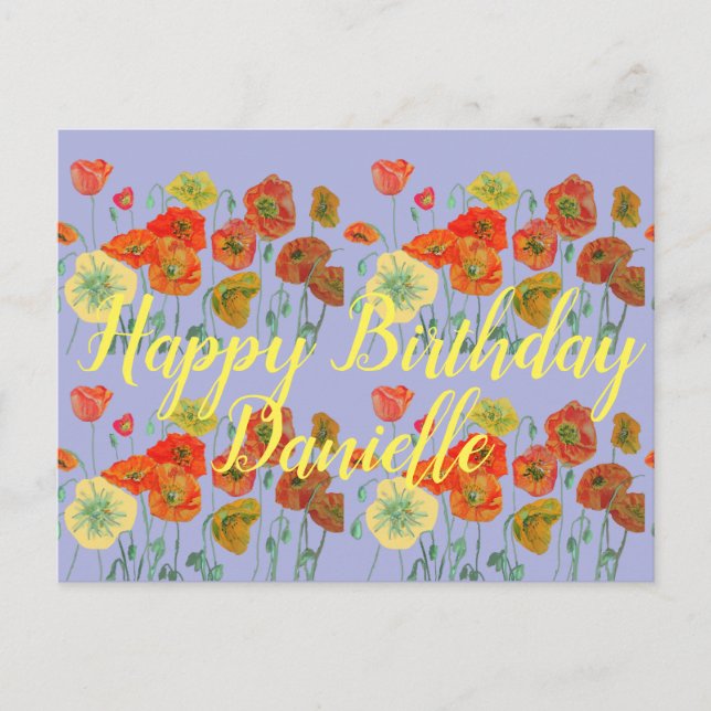 Carte Postale Coquelicot Rouge Orange Violet Joyeux Anniversaire (Devant)