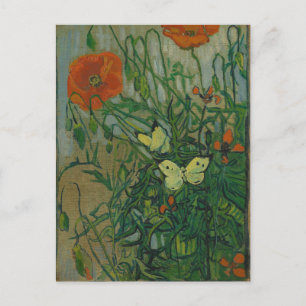 Carte Postale Coquelicots et papillons par Vincent Van Gogh