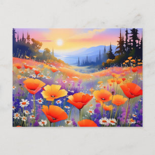 Carte Postale Coquelicots et pâquerettes en fleurs