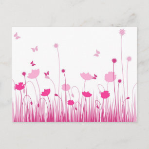 Carte Postale Coquelicots minimalistes rose et blanc Prairie Flo