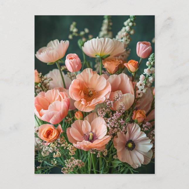 Carte Postale Coquelicots roses et fleurs de muflier (Devant)