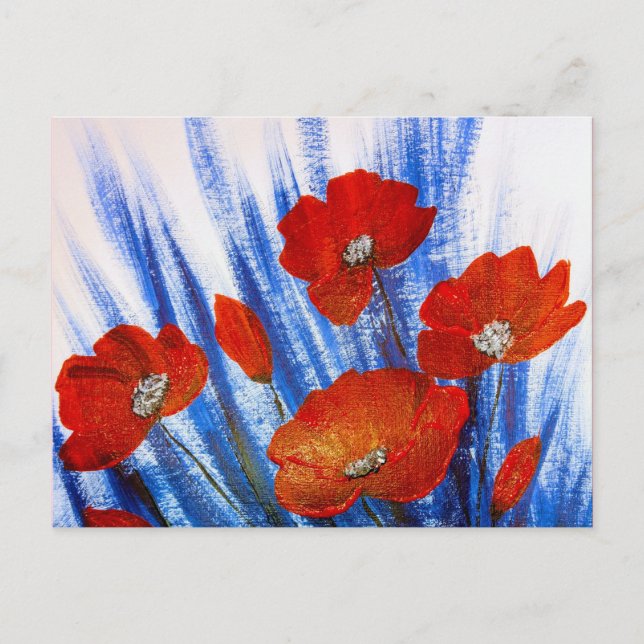 Carte Postale Coquelicots rouges dans l'herbe bleue  (Devant)