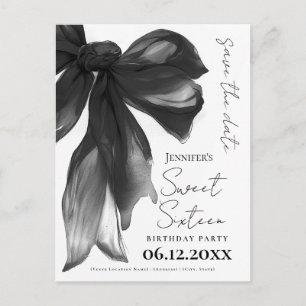Carte Postale Coquette Arc noir Sweet 16 Enregistrez la date