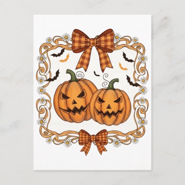 Carte Postale Coquette Halloween Citrouille : Un Déco Éffrayant  (Devant)