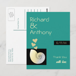 Carte Postale Coquillage et cœurs, remerciement de mariage sur l