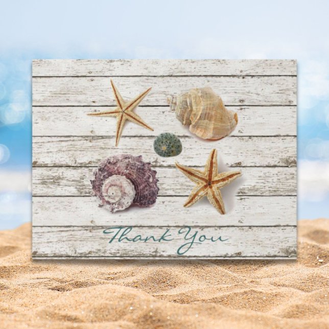 Carte Postale Coquillages côtiers été plage mariage merci (Coastal seashells beach wedding thank you postcard)