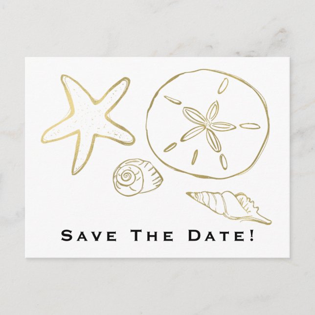 Carte Postale Coquillages de plage de style feuille d'or Save th (Devant)