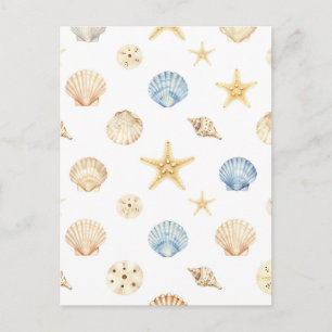 Carte Postale Coquillages et étoiles de mer à l'aquarelle motif