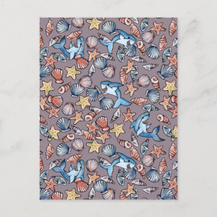 Carte Postale Coquillages et requins Motif de requin