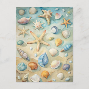 Carte Postale Coquillages Étoile de Mer Art Naïf de la Côte Mari