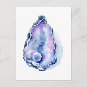 Carte Postale Coquille d'huître aquarelle avec perle