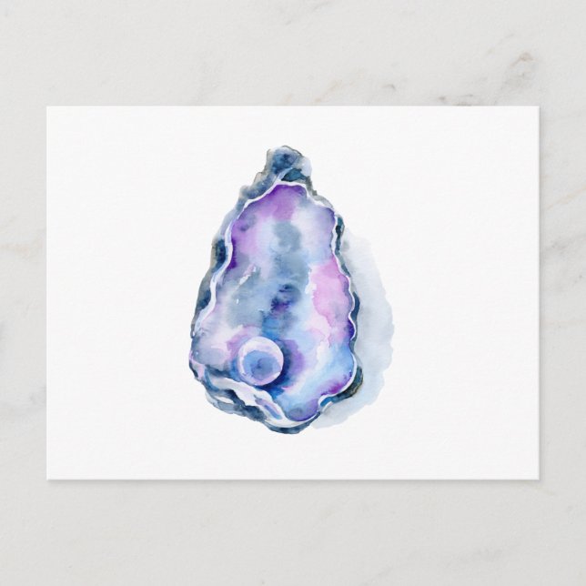 Carte Postale Coquille d'huître aquarelle avec perle (Devant)