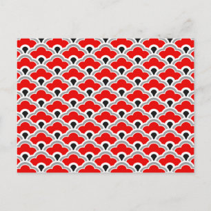 Carte Postale Coquilles chinoises déco, rouge, gris, noir et bla