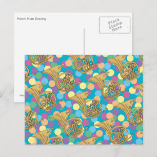 Carte Postale Cor d'harmonie Instrument de Musique Dessin Points