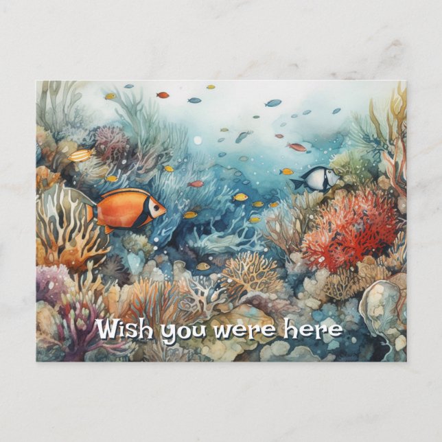 Carte Postale Corail et poissons aquarelle (Devant)