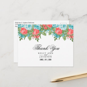 Carte Postale Corail et sarcelle florale