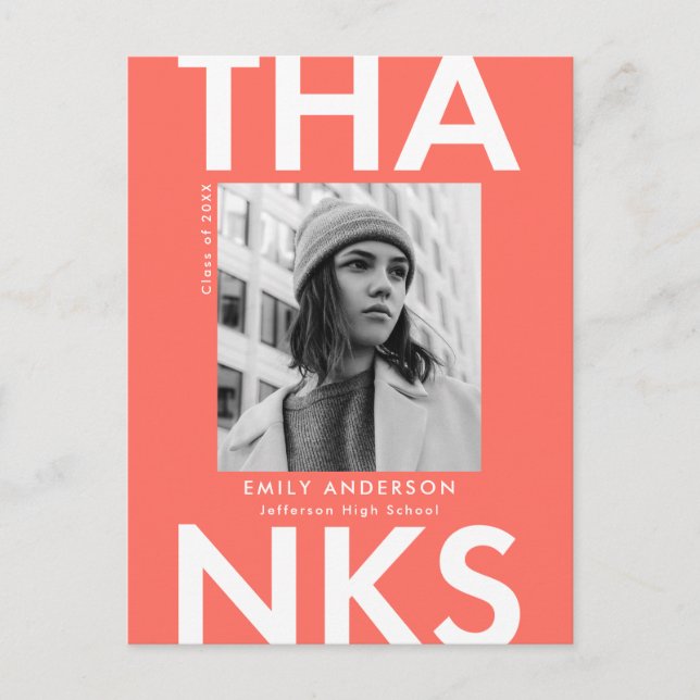 Carte Postale Corail | Merci Gras Grad Photo Graduation (Devant)