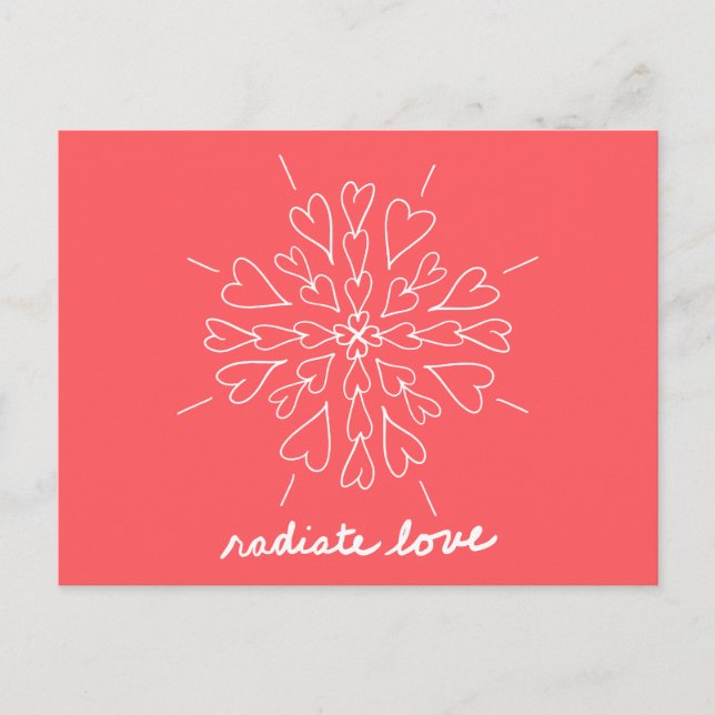 Carte Postale Corail Pêche Radiate Amour Coeur Mandala (Devant)