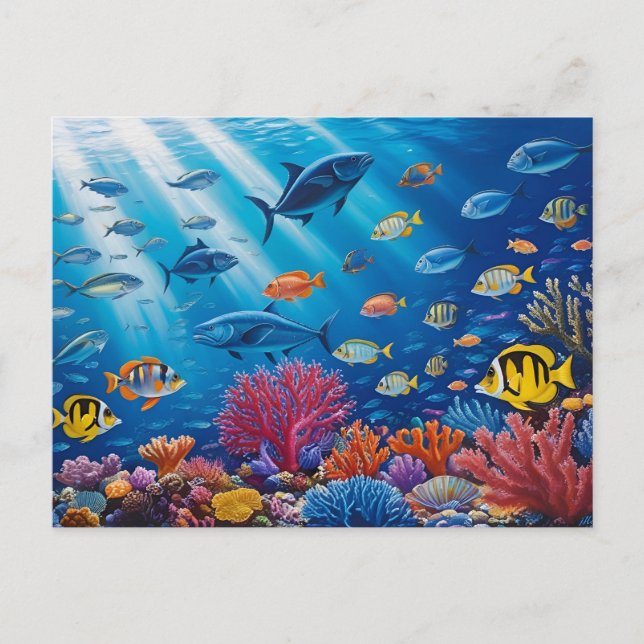 Carte Postale Corail Reef et poissons tropicaux Océan Marine Lif (Devant)