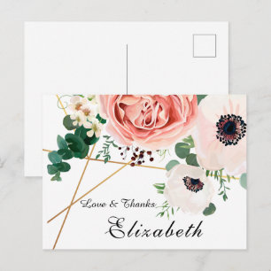 Carte Postale Corail rose moderne Merci botanique floral