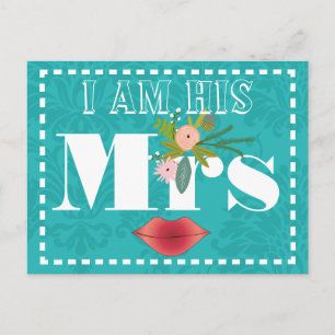 Carte Postale Corail rose Turquoise rétro Mariage damassé rouge