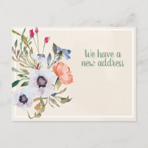 Carte Postale Coral Blue Aquarelle Floral ivoire Changement d'ad