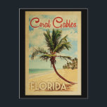 Carte Postale Coral Gables Palm Tree Vintage voyage<br><div class="desc">Un Coral Gables Floride moderne rétro unique au milieu du siècle moderne imprimé d'art en style d'affiche de voyage vintage. Il dispose d'un palmier incurvé sur une plage de sable avec l'océan sous un ciel bleu nuageux.</div>