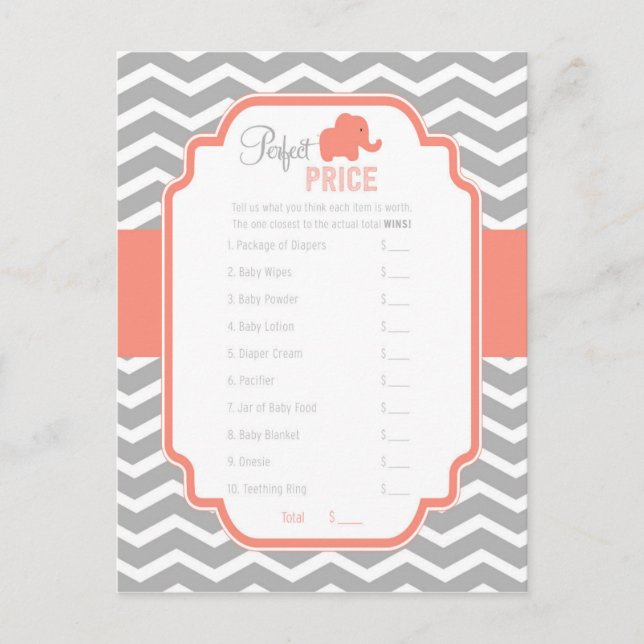 Carte Postale Coral Grey Chevron Elephant Parfait jeu de prix (Devant)