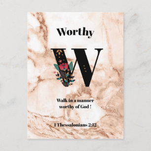 Carte Postale Coral Marble W Monogramme Écriture personnalisée