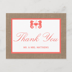 Carte Postale Coral Seahorse Burlap Beach Wedding Collection