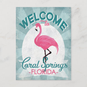 Carte Postale Coral Springs Floride Flamant rose rose Retro